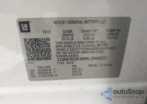 2019 Chevrolet Traverse 1Lt from USA, damaged, VIN 1GNERGKW0KJ308537